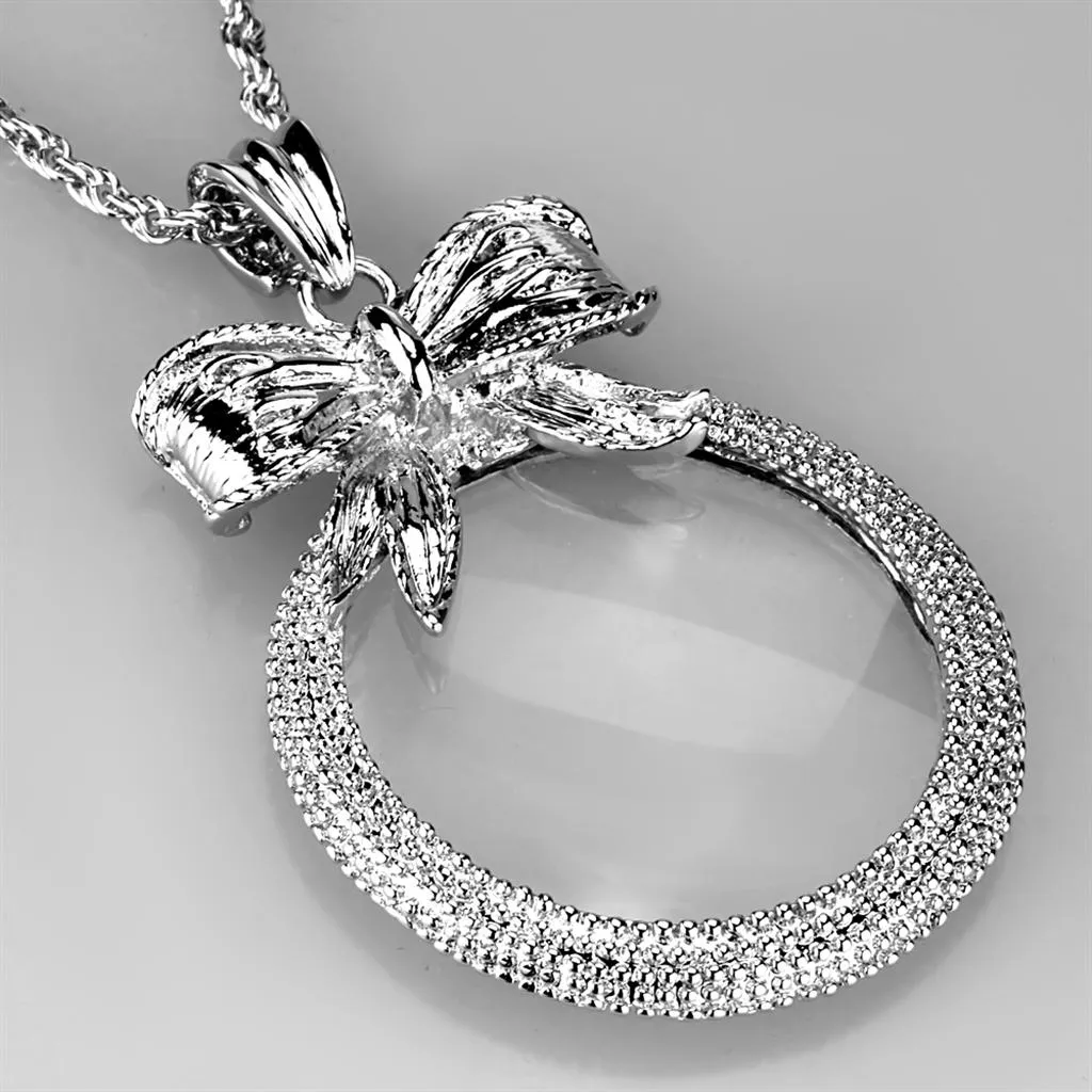 Rhodium Brass Magnifier pendant with Synthetic Synthetic Glass in Clear for Women Style 3W911
