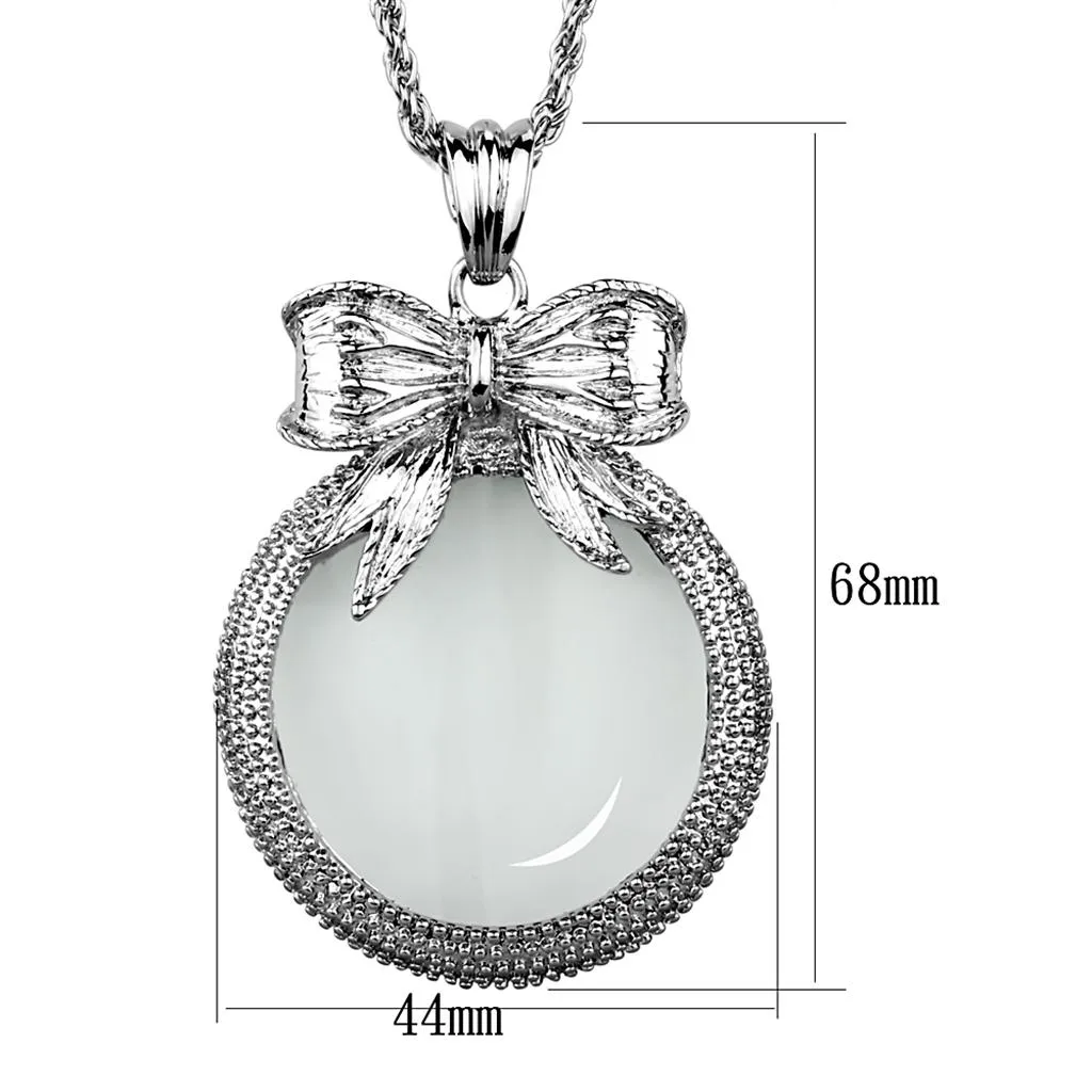 Rhodium Brass Magnifier pendant with Synthetic Synthetic Glass in Clear for Women Style 3W911