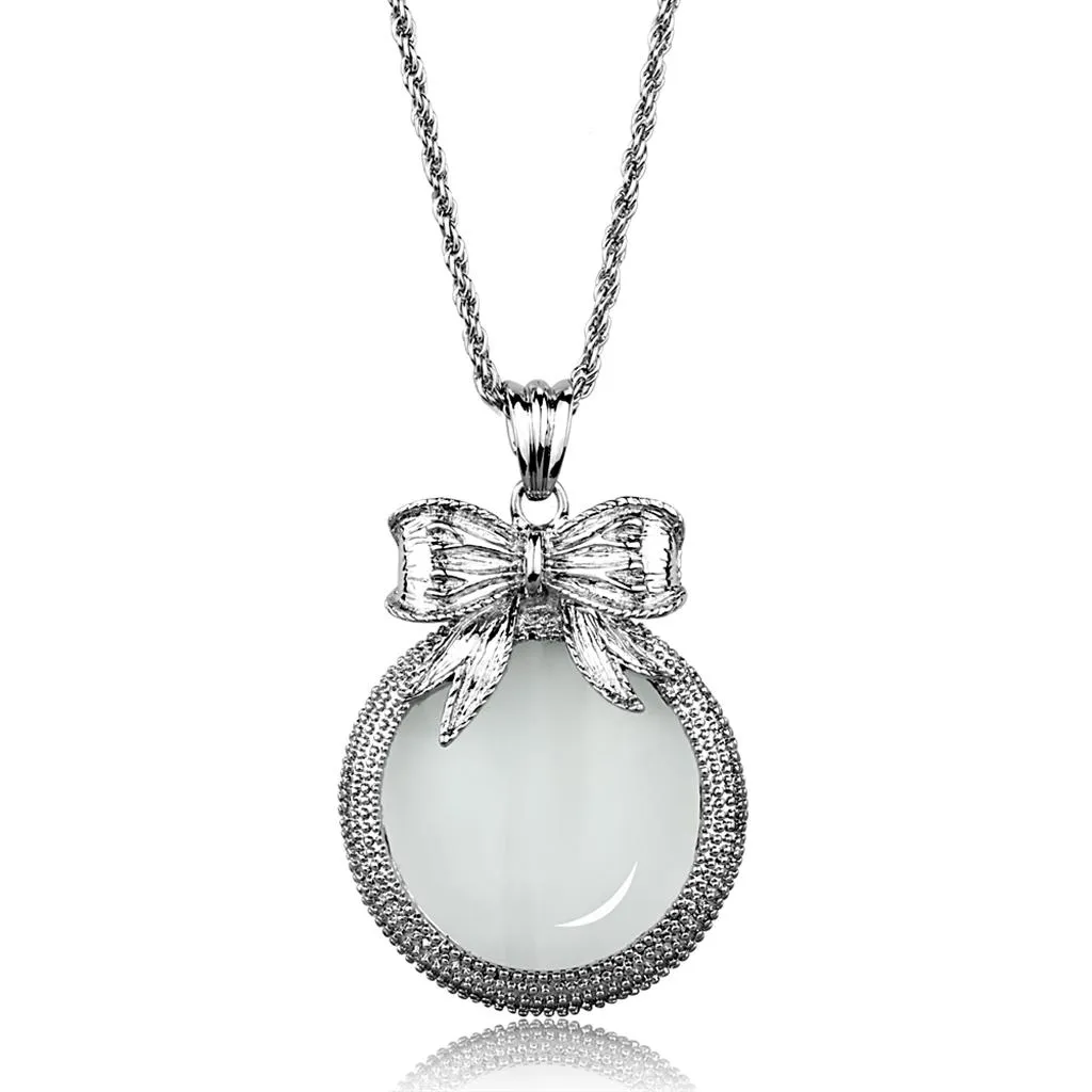 Rhodium Brass Magnifier pendant with Synthetic Synthetic Glass in Clear for Women Style 3W911