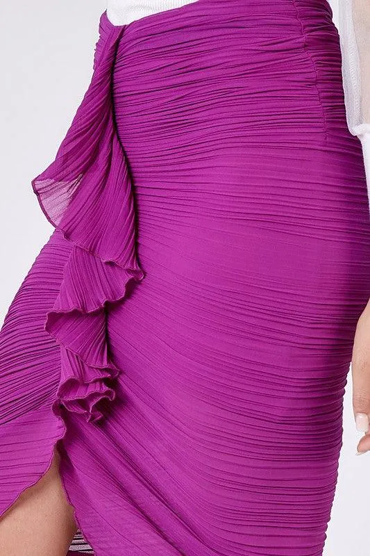 ruched ruffle pencil skirt