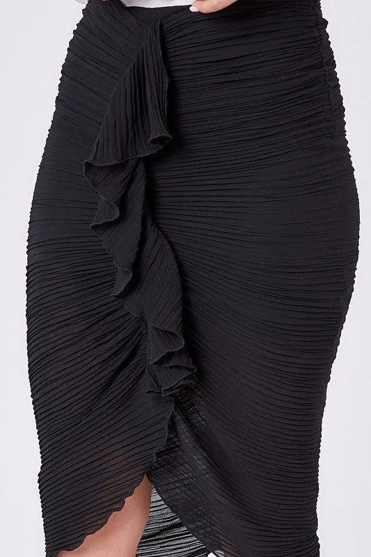 ruched ruffle pencil skirt