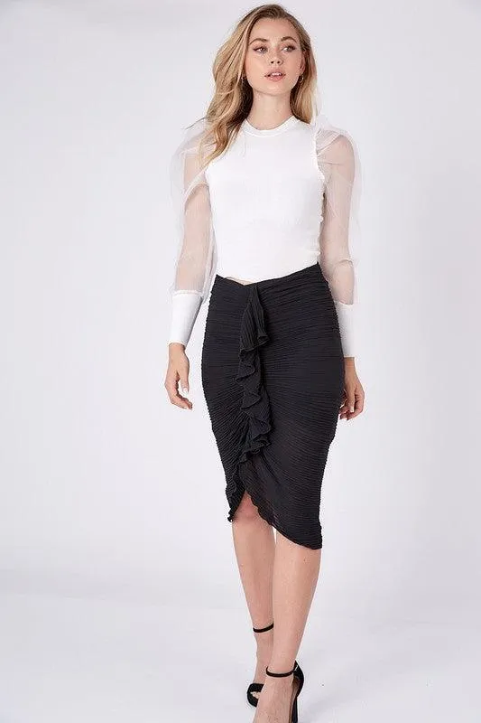 ruched ruffle pencil skirt