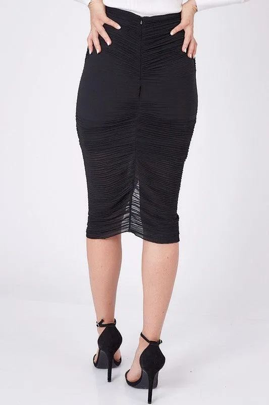 ruched ruffle pencil skirt