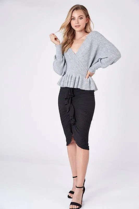 ruched ruffle pencil skirt