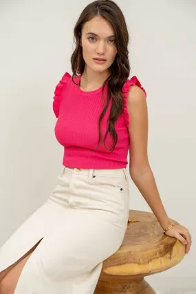 Ruffle Sleeveless Knit Sweater  Top