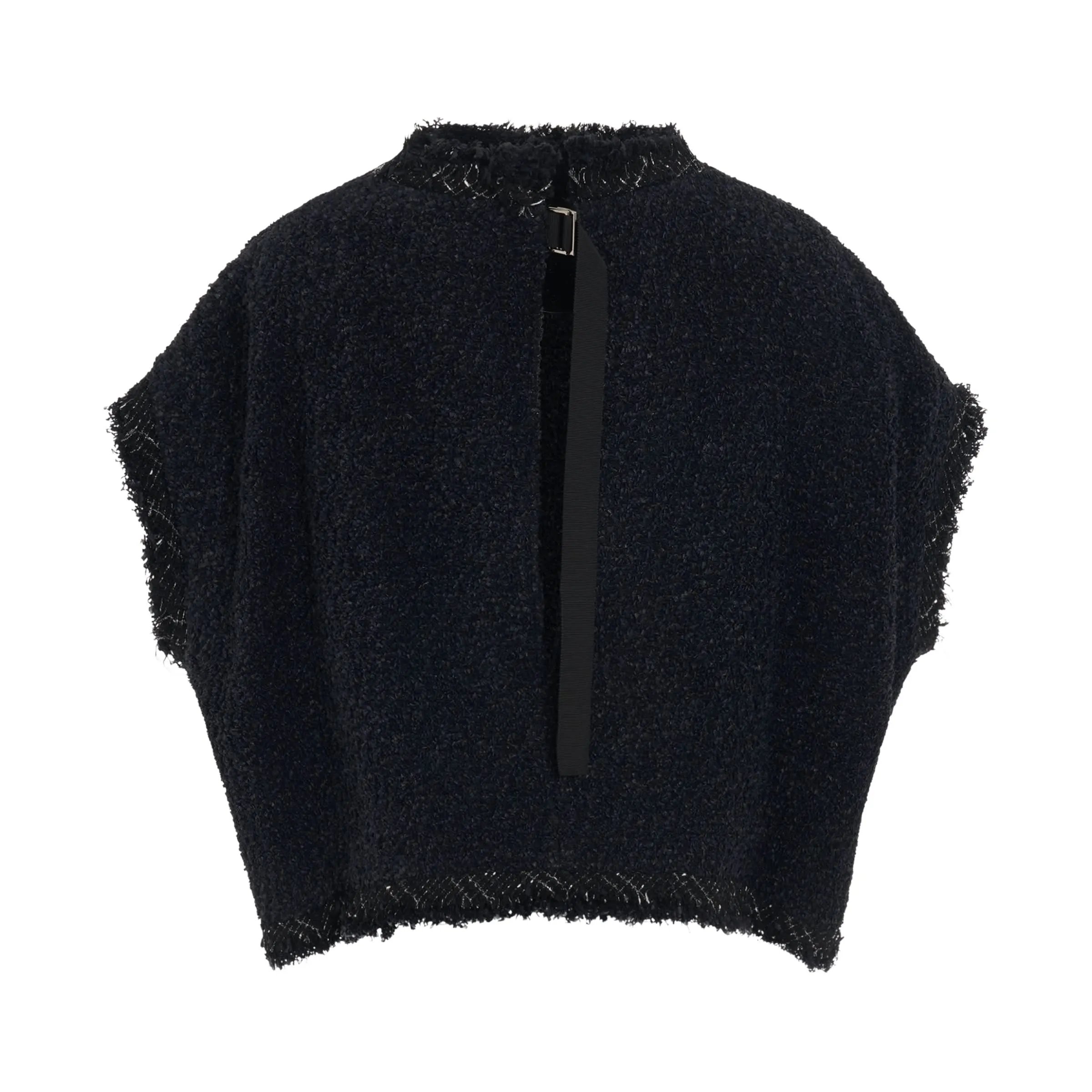 Short Sleeve Tweed Pullover in Black
