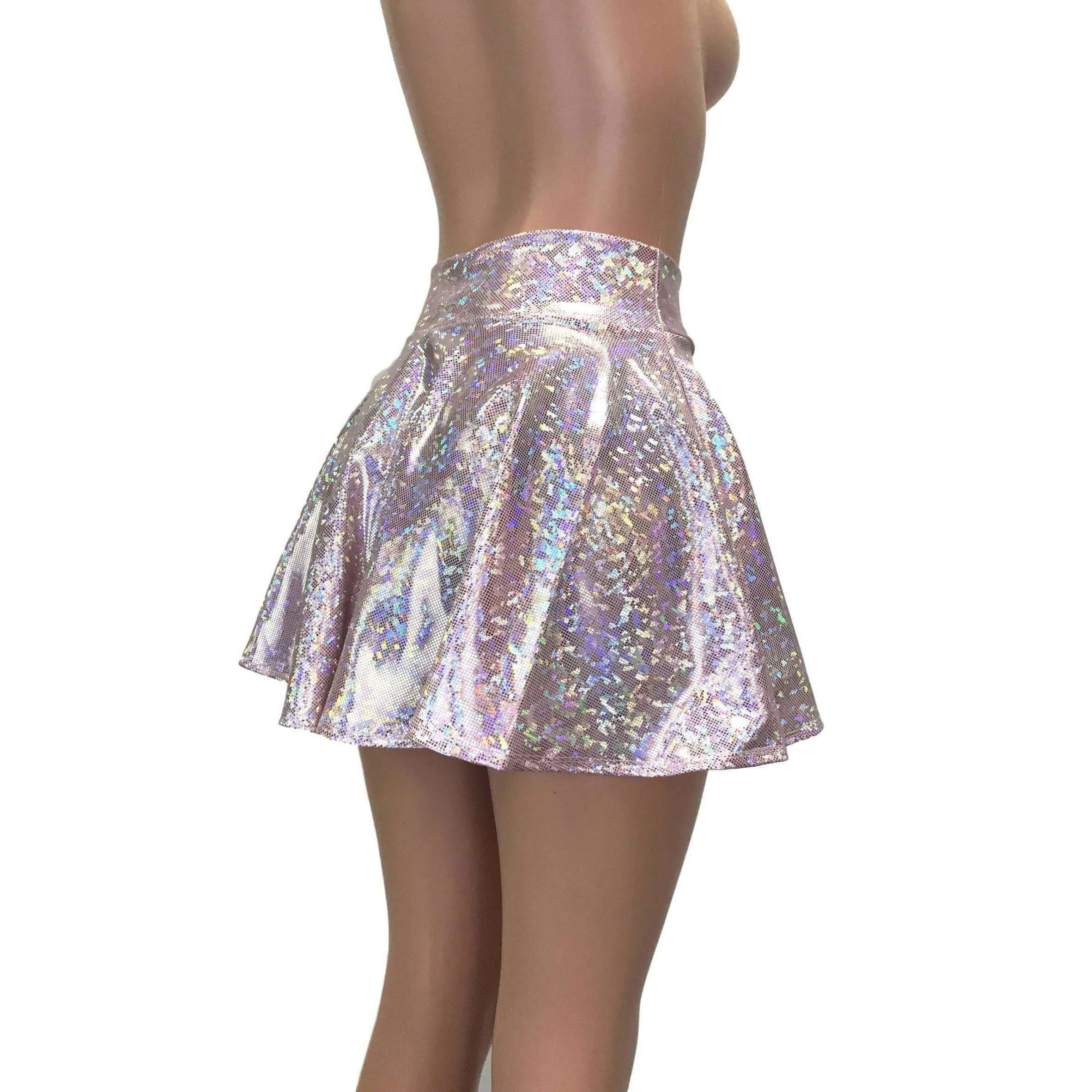 Skater Skirt - Light Pink Shattered Glass Holographic