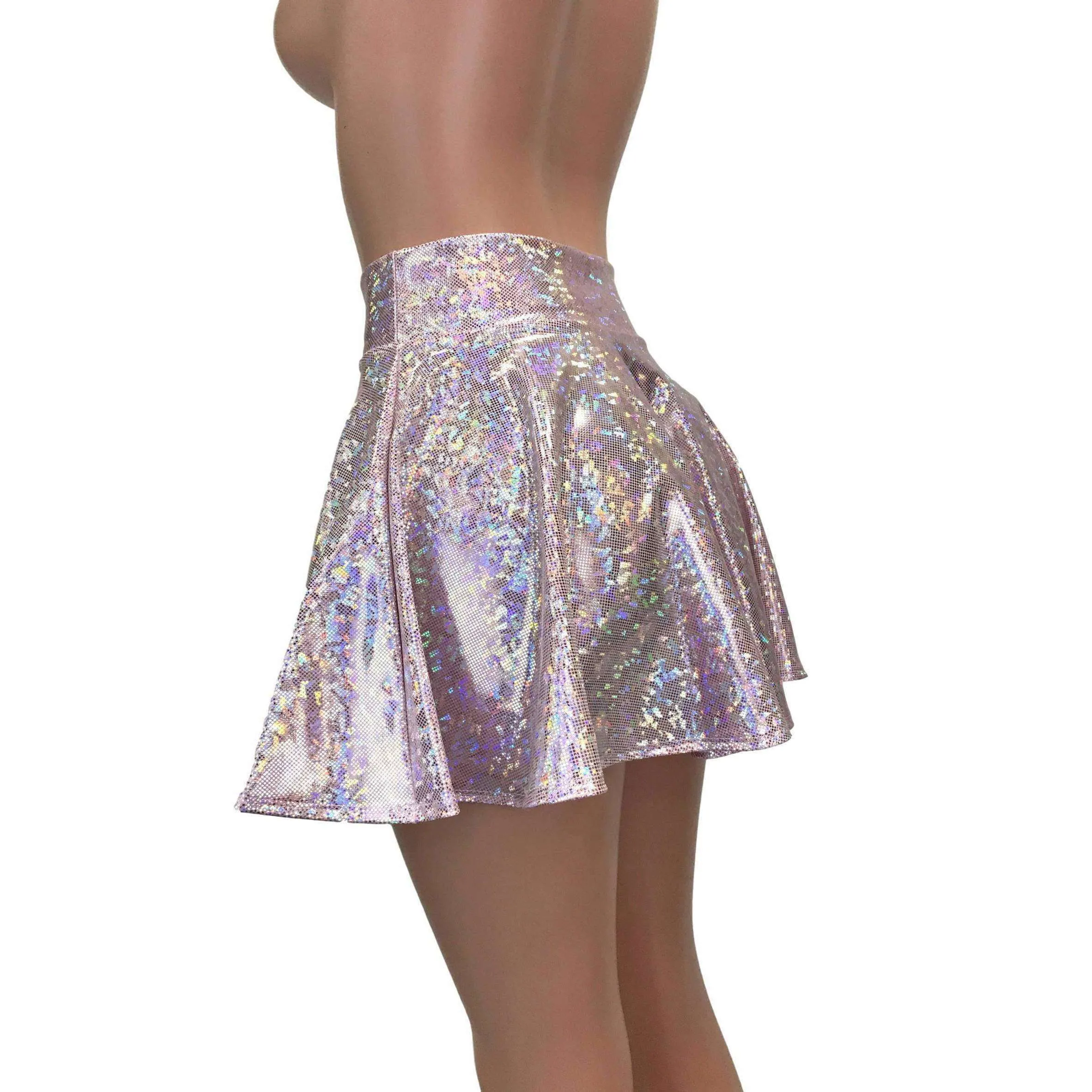 Skater Skirt - Light Pink Shattered Glass Holographic