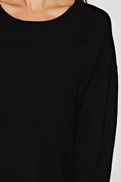 Solid Cropped Long Sleeve Pullover Sweater