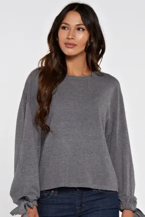 Solid Cropped Long Sleeve Pullover Sweater