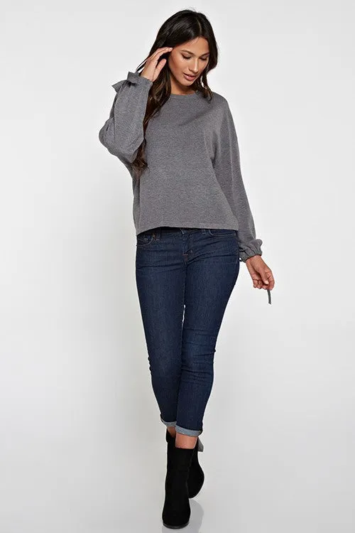 Solid Cropped Long Sleeve Pullover Sweater