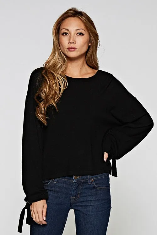 Solid Cropped Long Sleeve Pullover Sweater