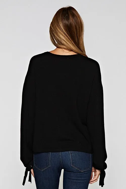Solid Cropped Long Sleeve Pullover Sweater