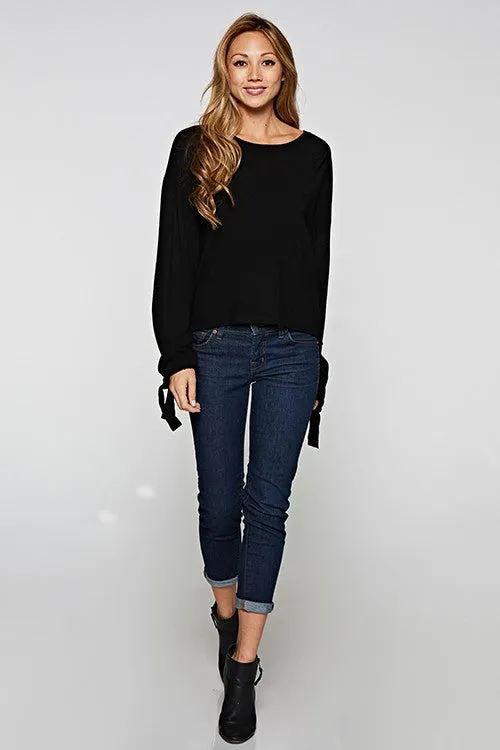 Solid Cropped Long Sleeve Pullover Sweater