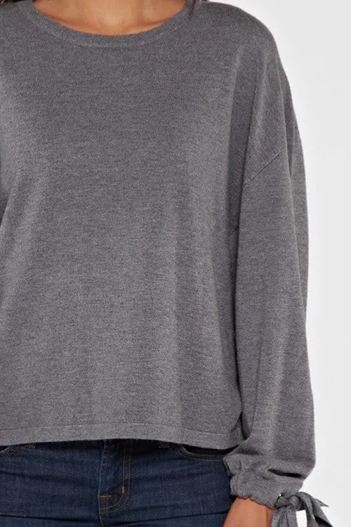 Solid Cropped Long Sleeve Pullover Sweater