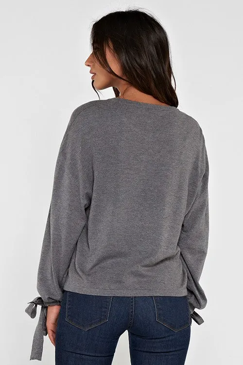 Solid Cropped Long Sleeve Pullover Sweater