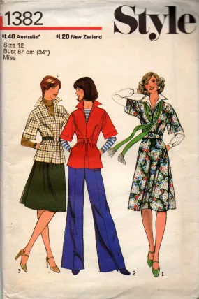 Style 1382 Womens Collared Dress or Top & Skirt 1970s Vintage Sewing Pattern Size 12 Bust 34 inches
