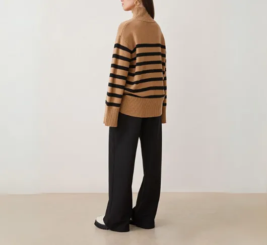 Suncoo - Palacio Oversize Striped Turtleneck in Camel and Black