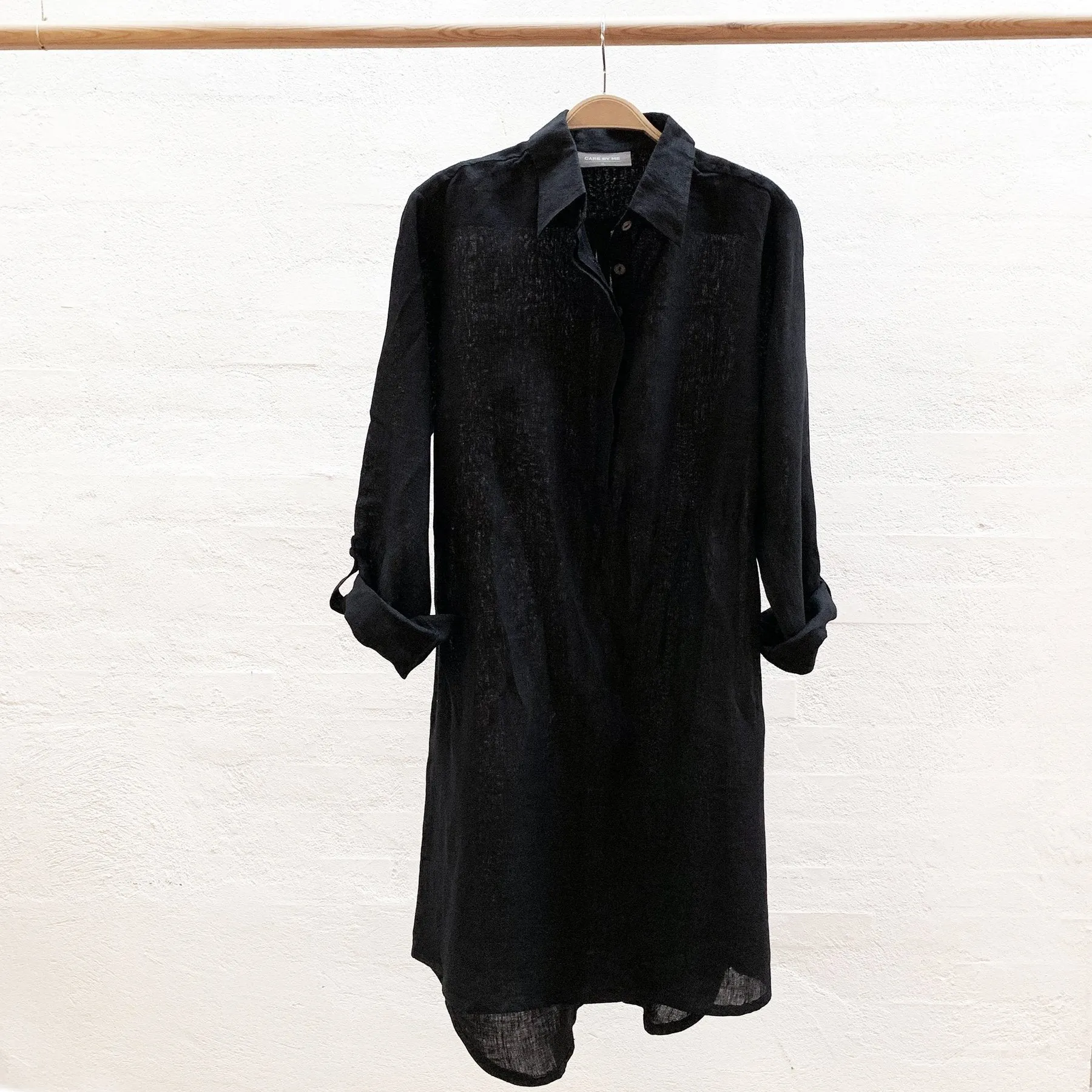 THESSA Linen Shirt Dress BLACK