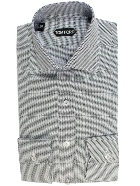 Tom Ford Dress Shirt White Black Geometric 39 - 15 1/2 Slim Fit - REDUCED SALE