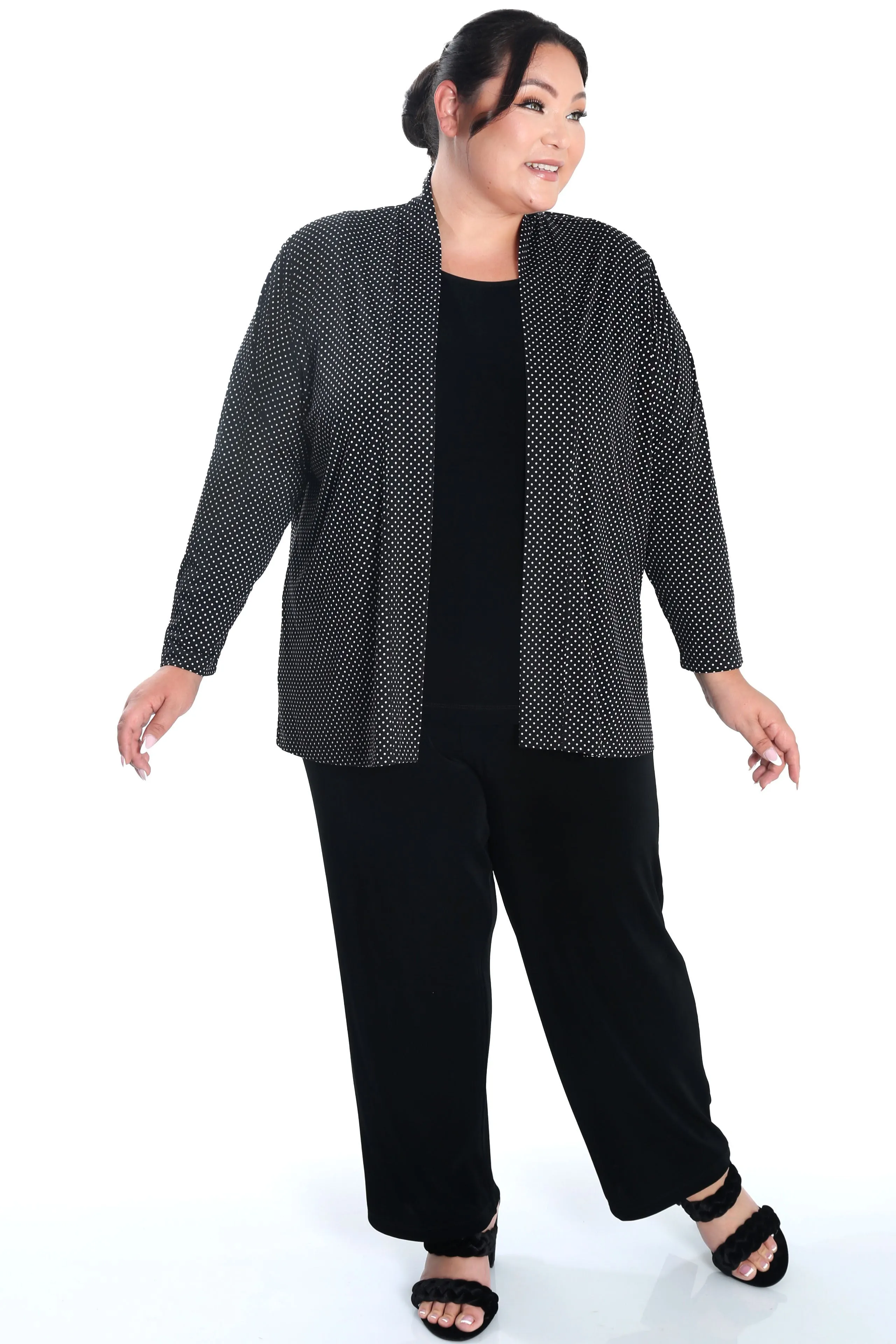 Vikki Vi Jersey Black Mini Dot Kimono Jacket