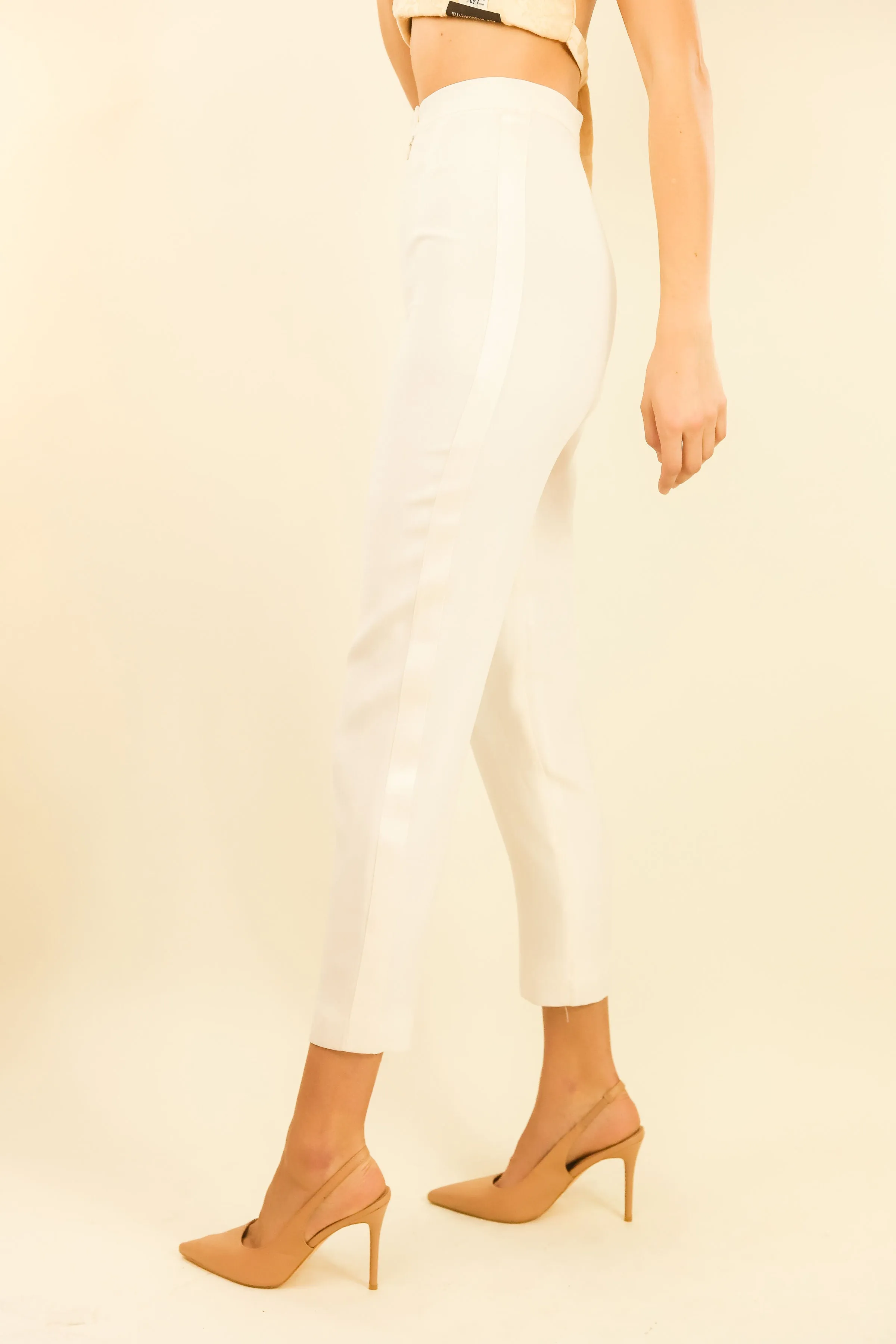 White Tuxedo Stripe Trousers