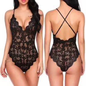 Women's one-piece sex lingerie deep V backless sexy lace one-piece lingerie