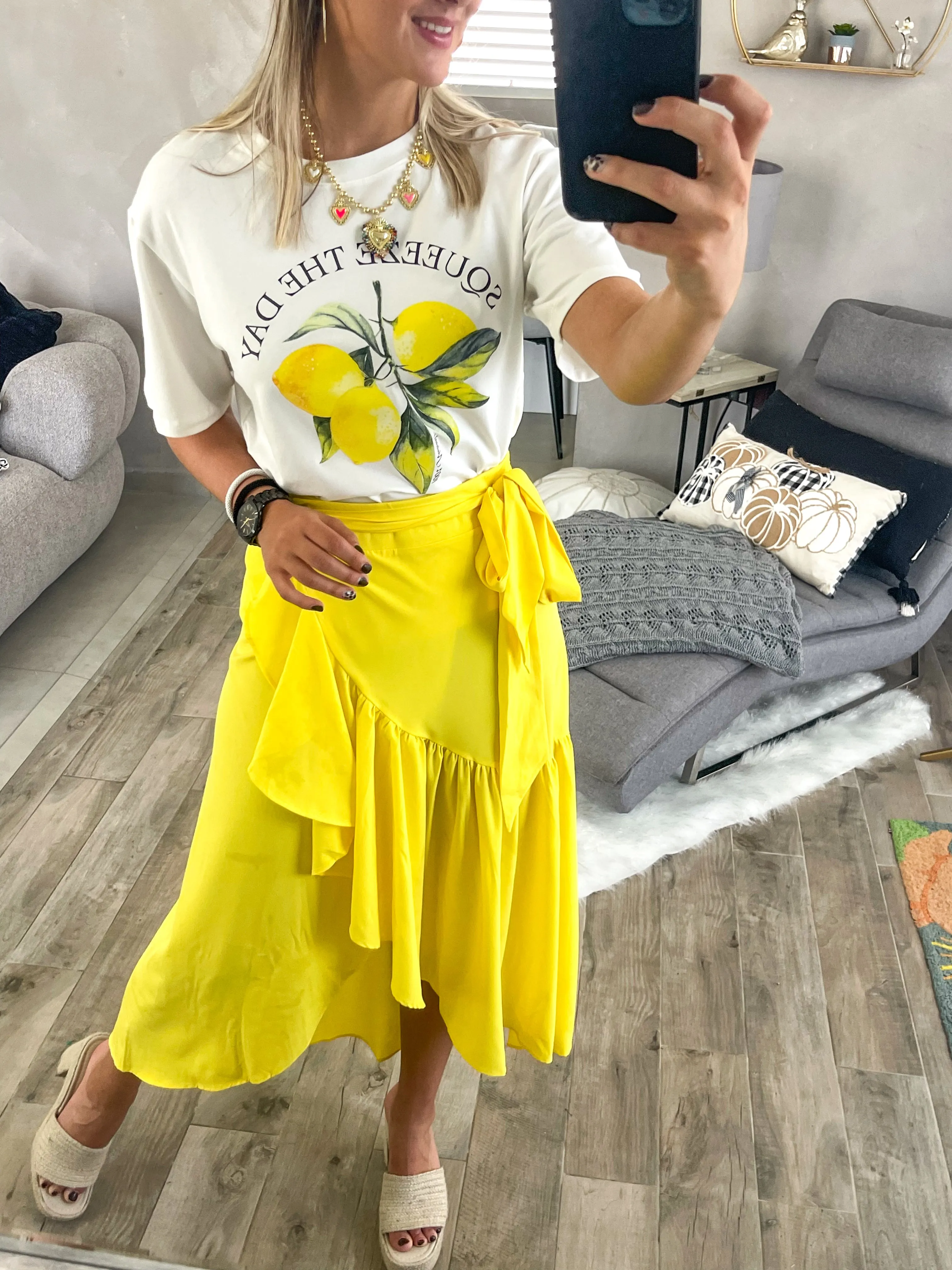 YELLOW WRAP AROUND SKIRT