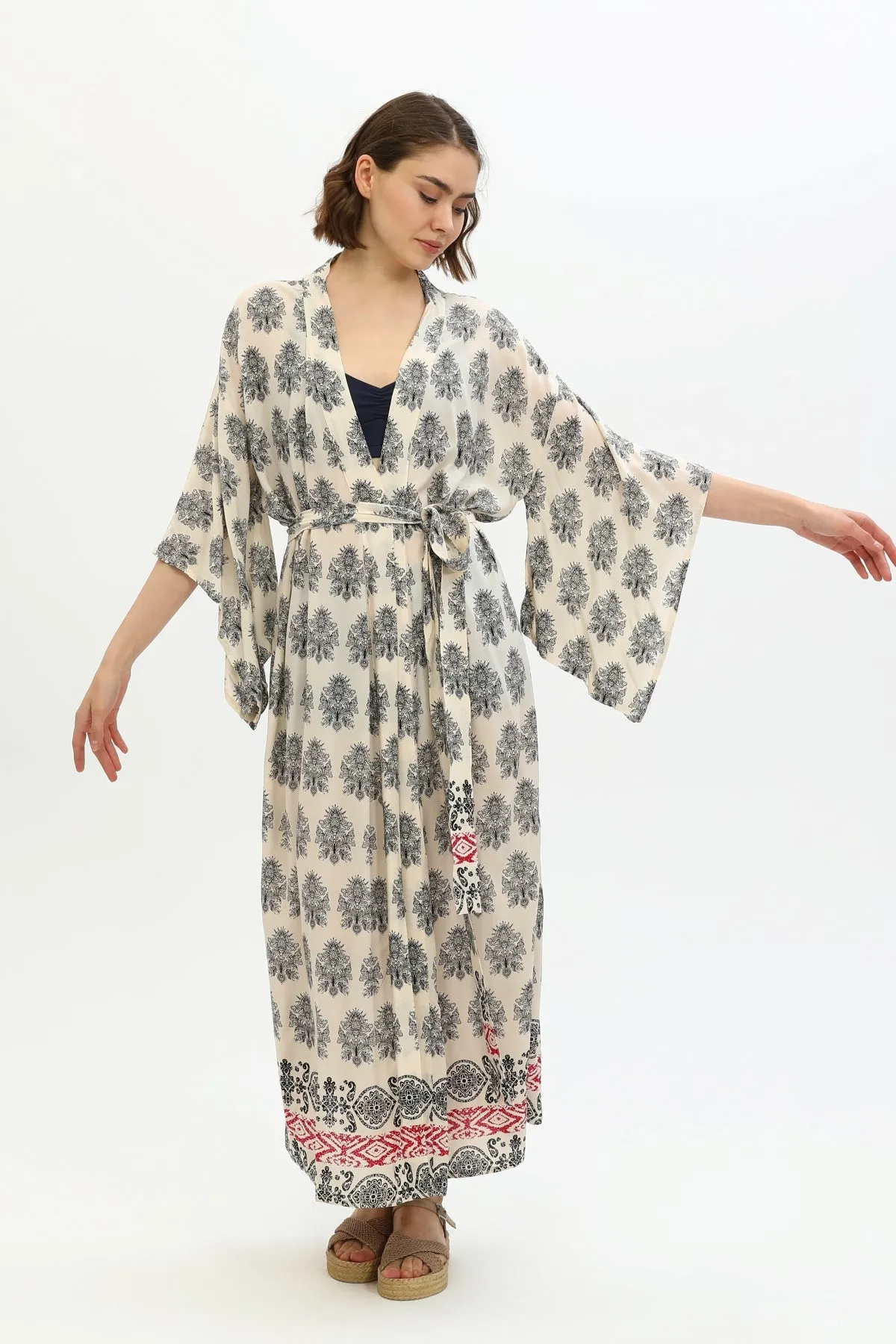 Zada - Kimono Long - Cream Paisley