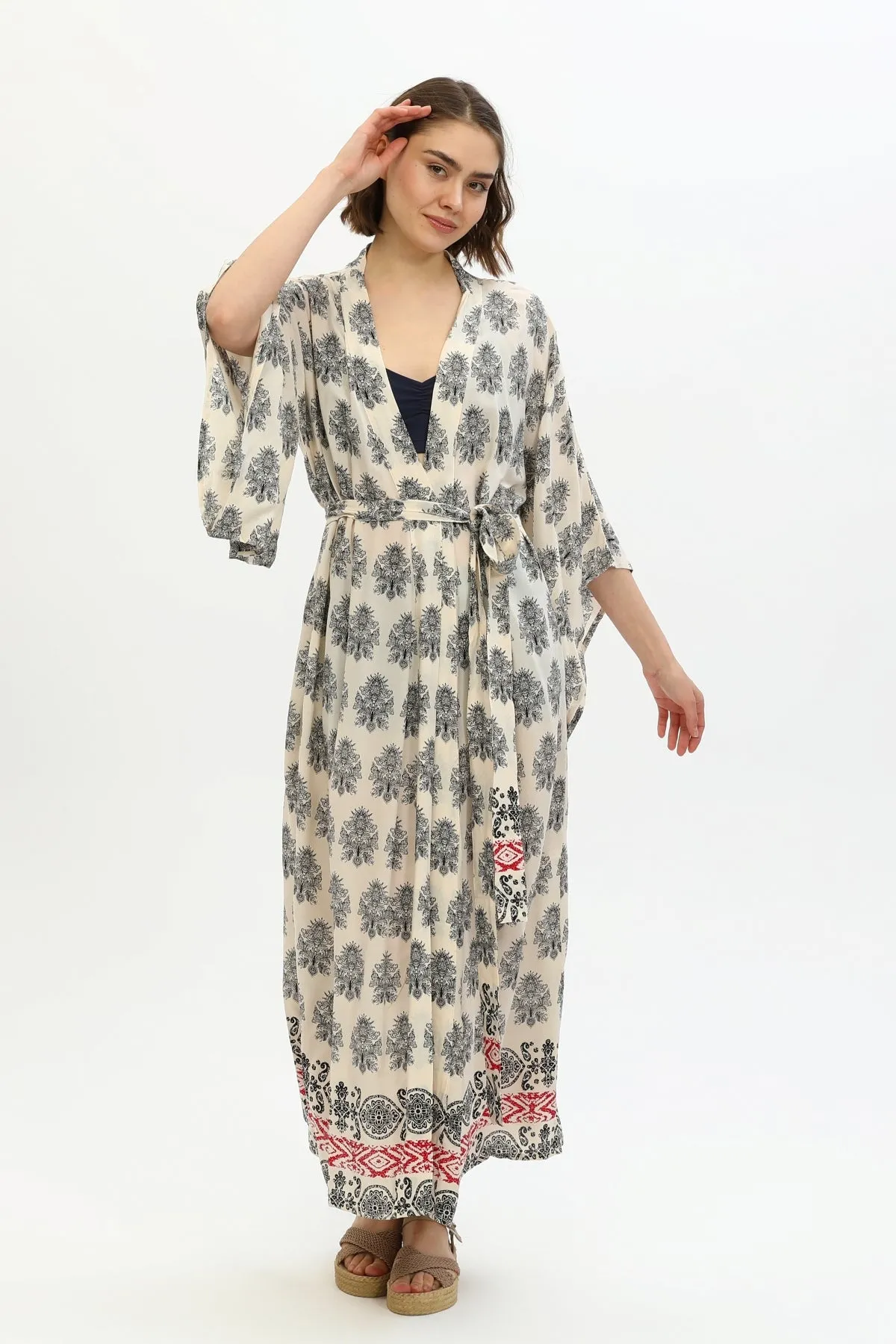 Zada - Kimono Long - Cream Paisley