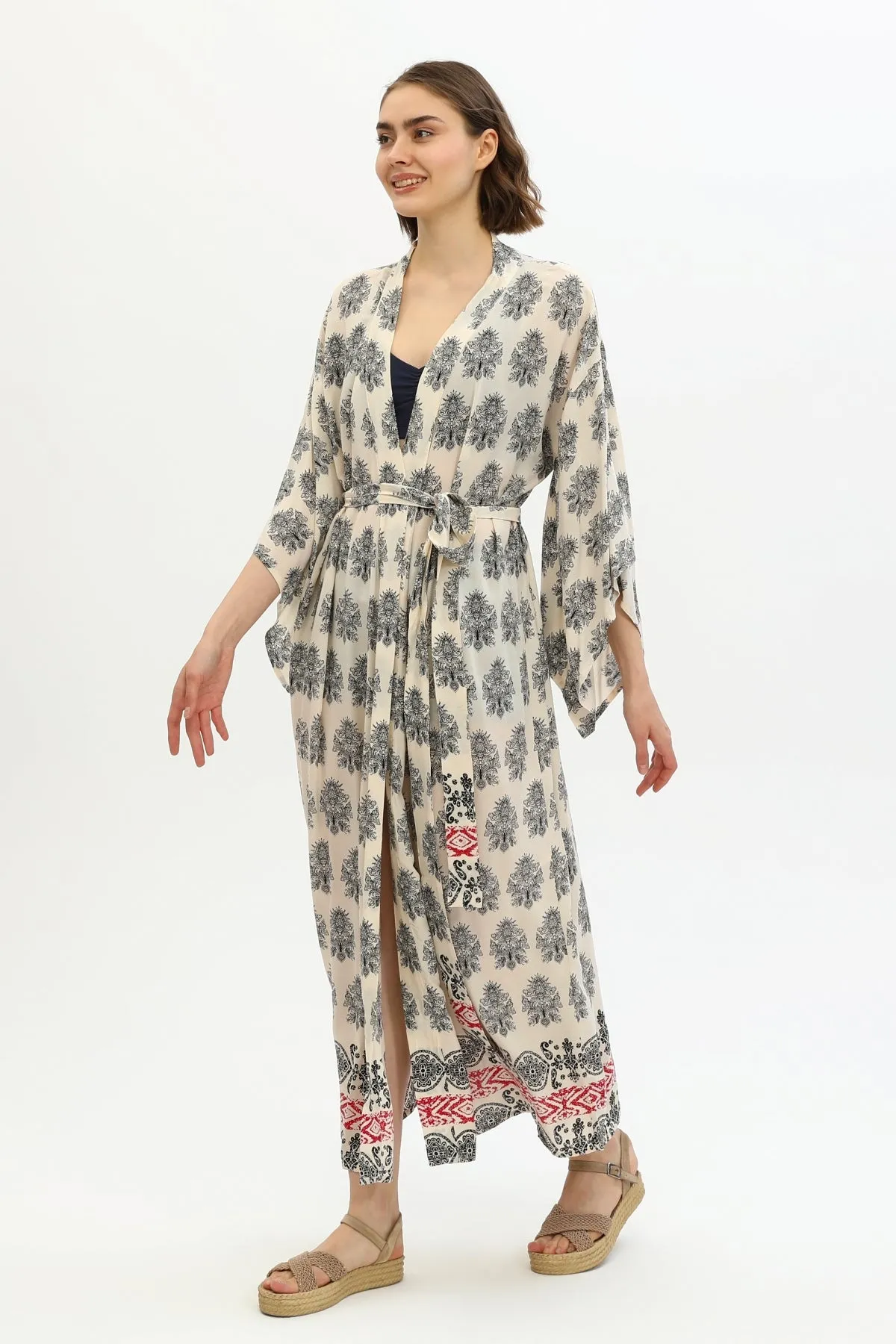 Zada - Kimono Long - Cream Paisley