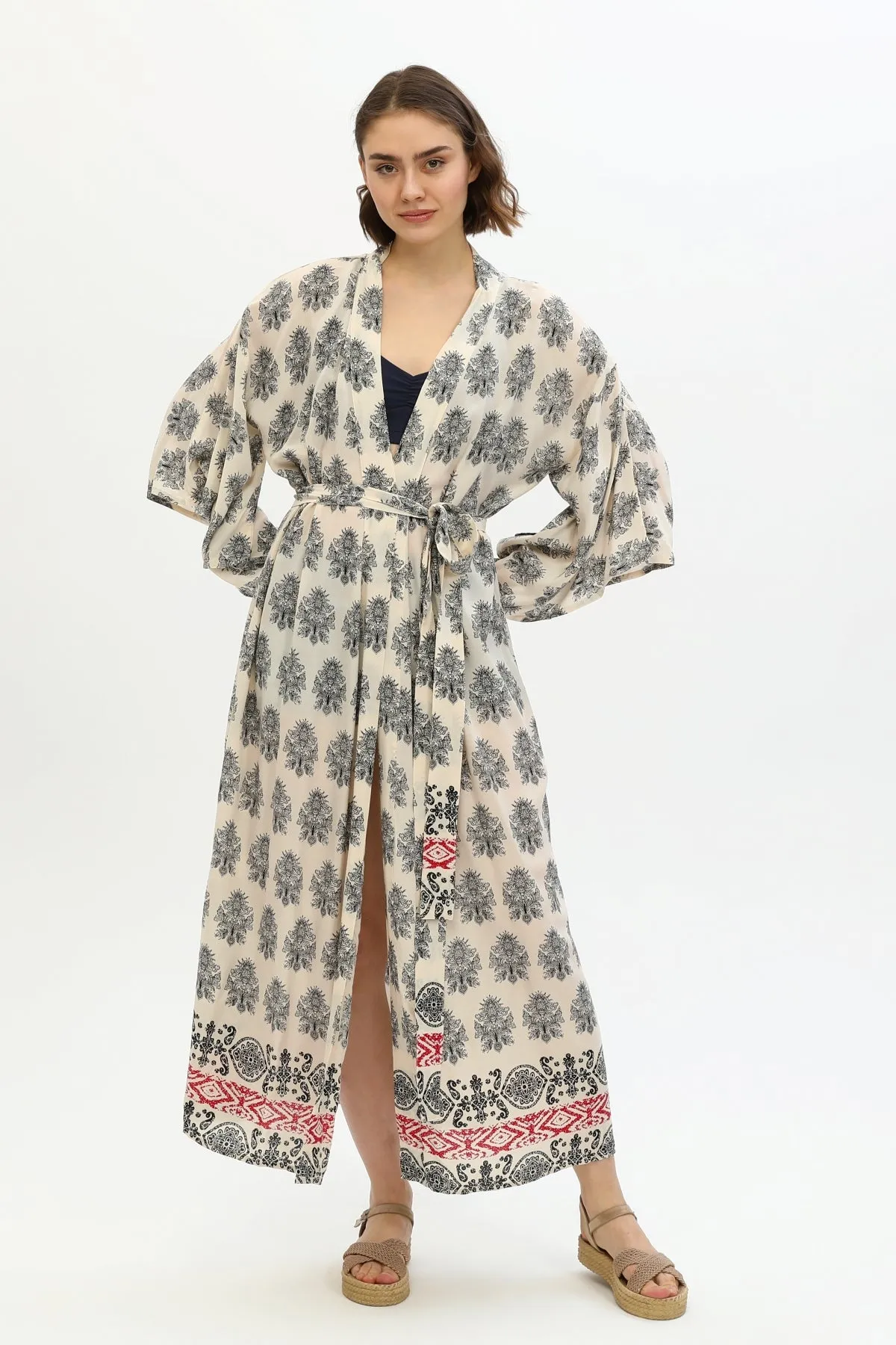 Zada - Kimono Long - Cream Paisley