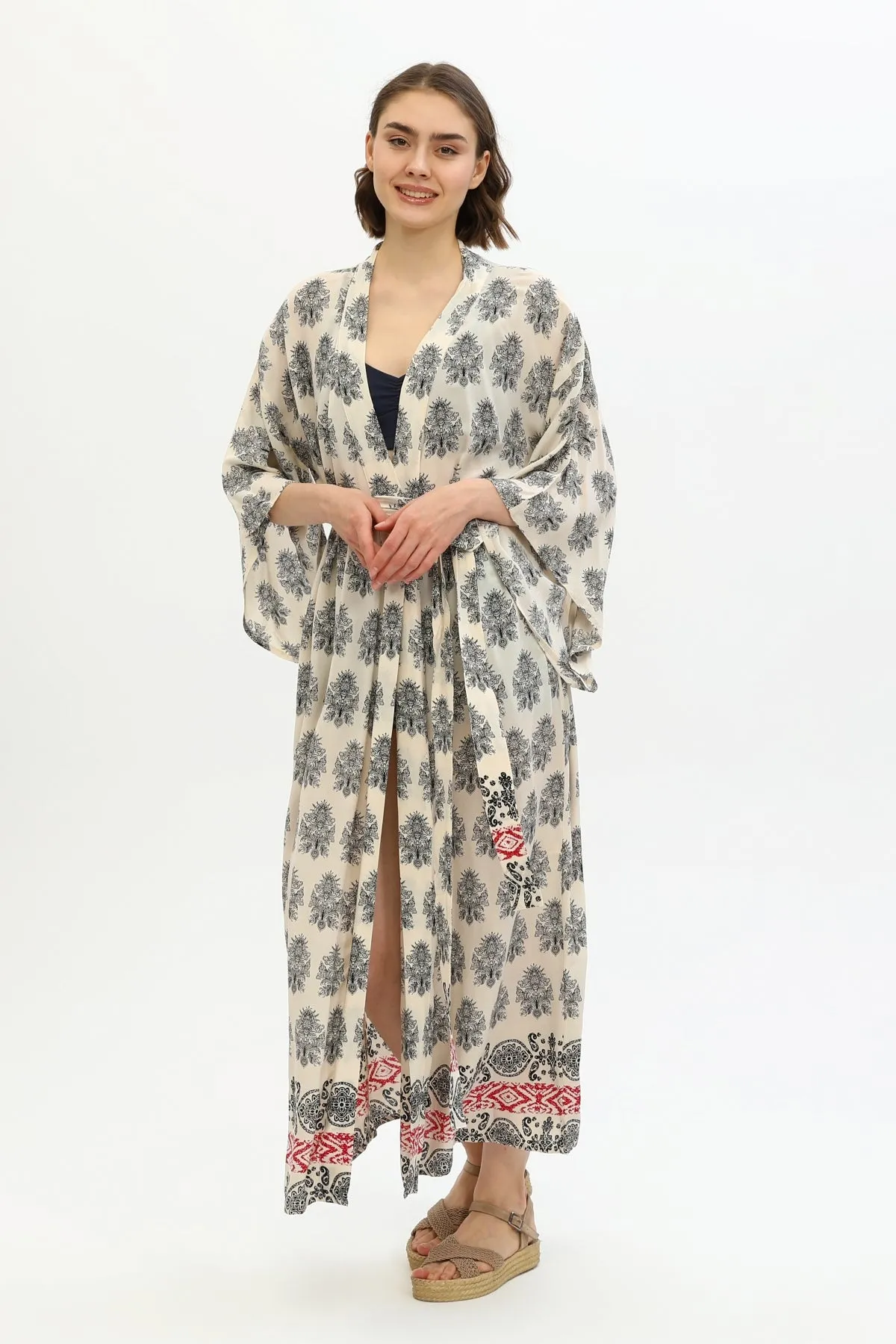 Zada - Kimono Long - Cream Paisley