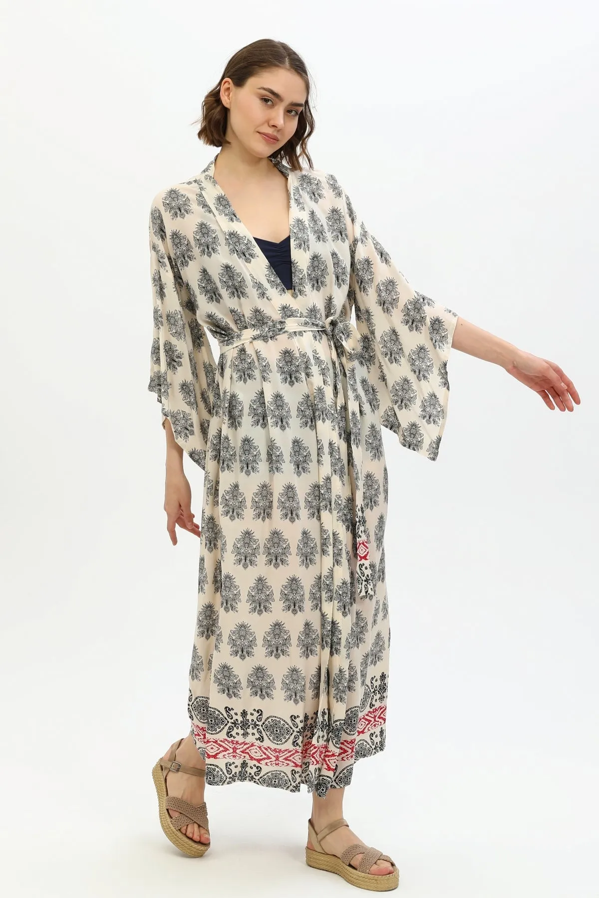 Zada - Kimono Long - Cream Paisley