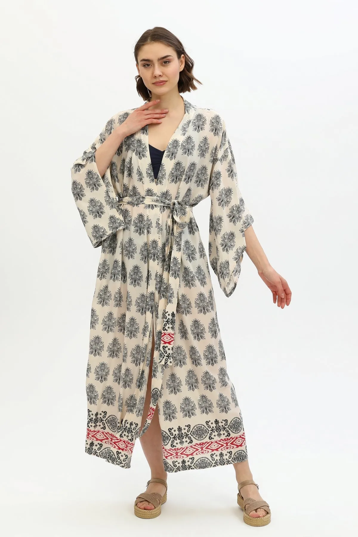 Zada - Kimono Long - Cream Paisley
