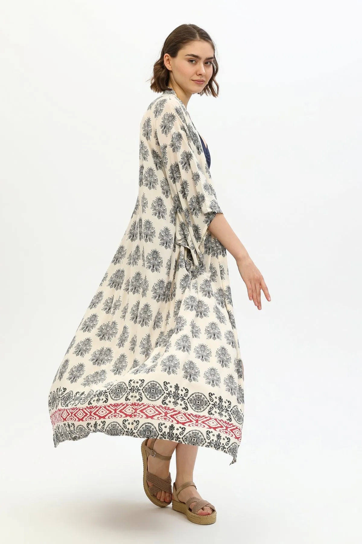 Zada - Kimono Long - Cream Paisley