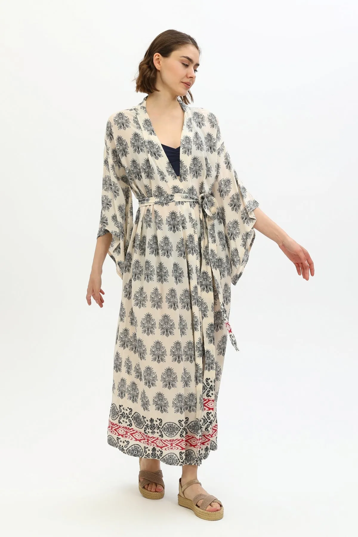 Zada - Kimono Long - Cream Paisley